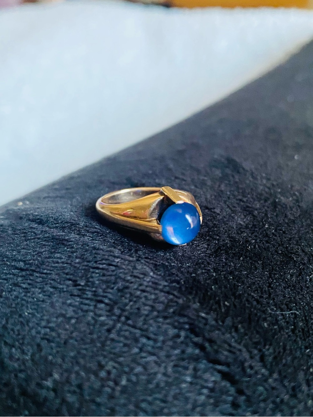 Ladies Cabashon Blue Lady Star Sapphire Size 6.5 Ring 14K Gold 8mm Round Vintage